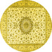 Round Machine Washable Medallion Yellow Traditional Rug, wshtr2733yw