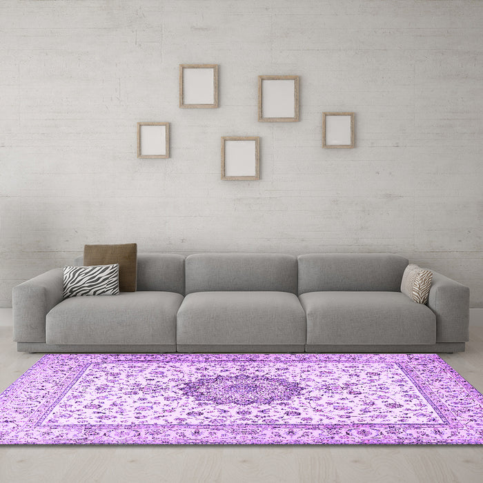 Machine Washable Medallion Purple Traditional Area Rugs in a Living Room, wshtr2733pur