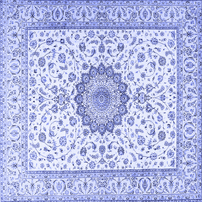 Square Machine Washable Medallion Blue Traditional Rug, wshtr2733blu