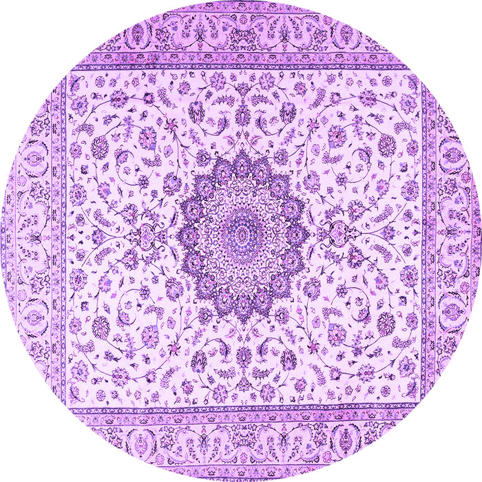Round Machine Washable Medallion Purple Traditional Area Rugs, wshtr2733pur