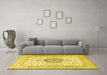 Machine Washable Medallion Yellow Traditional Rug in a Living Room, wshtr2733yw