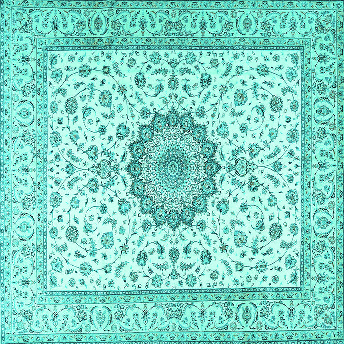 Square Machine Washable Medallion Turquoise Traditional Area Rugs, wshtr2733turq