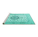 Sideview of Machine Washable Medallion Turquoise Traditional Area Rugs, wshtr2733turq