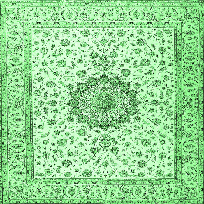 Square Machine Washable Medallion Emerald Green Traditional Area Rugs, wshtr2733emgrn