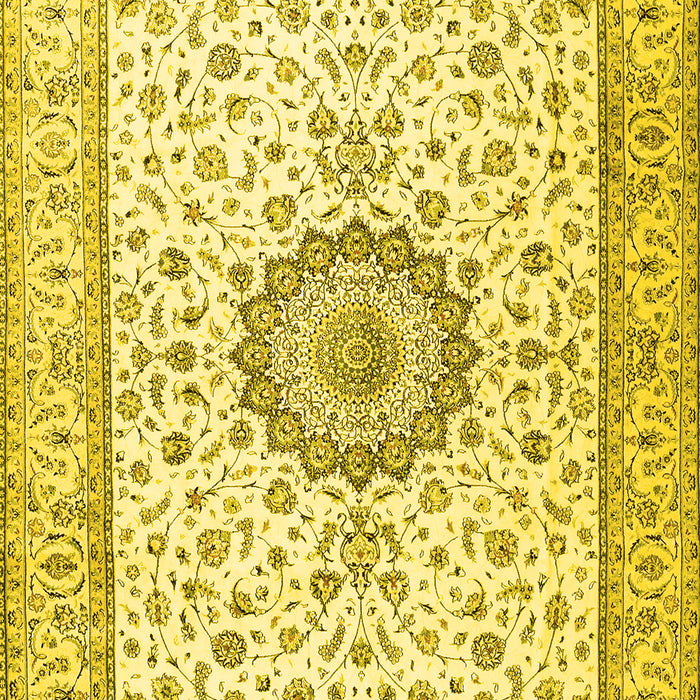 Machine Washable Medallion Yellow Traditional Rug, wshtr2733yw