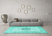 Machine Washable Medallion Turquoise Traditional Area Rugs in a Living Room,, wshtr2733turq