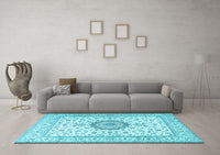 Machine Washable Medallion Light Blue Traditional Rug, wshtr2733lblu