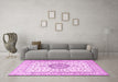 Machine Washable Medallion Pink Traditional Rug in a Living Room, wshtr2733pnk