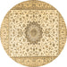 Round Machine Washable Medallion Brown Traditional Rug, wshtr2733brn