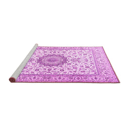 Sideview of Machine Washable Medallion Pink Traditional Rug, wshtr2733pnk