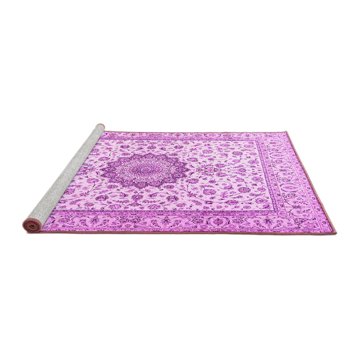 Sideview of Machine Washable Medallion Pink Traditional Rug, wshtr2733pnk