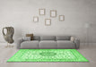 Machine Washable Medallion Green Traditional Area Rugs in a Living Room,, wshtr2733grn