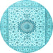 Round Machine Washable Medallion Light Blue Traditional Rug, wshtr2733lblu