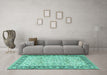 Machine Washable Persian Turquoise Traditional Area Rugs in a Living Room,, wshtr2734turq