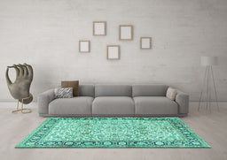 Machine Washable Persian Turquoise Traditional Area Rugs in a Living Room,, wshtr2734turq