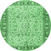 Round Machine Washable Persian Emerald Green Traditional Area Rugs, wshtr2734emgrn