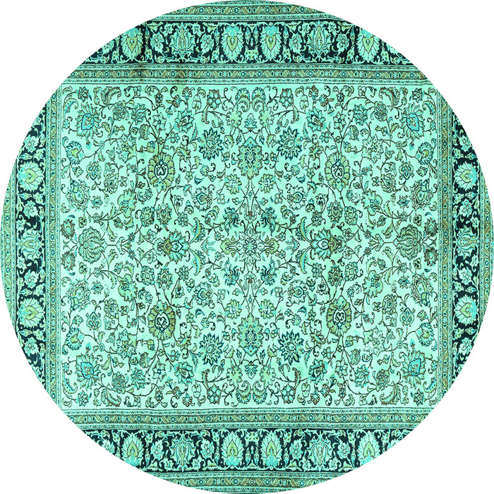 Round Machine Washable Persian Turquoise Traditional Area Rugs, wshtr2734turq