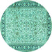 Round Machine Washable Persian Turquoise Traditional Area Rugs, wshtr2734turq