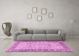 Machine Washable Persian Pink Traditional Rug in a Living Room, wshtr2734pnk