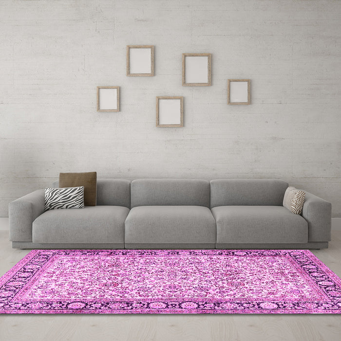 Machine Washable Persian Pink Traditional Rug in a Living Room, wshtr2734pnk