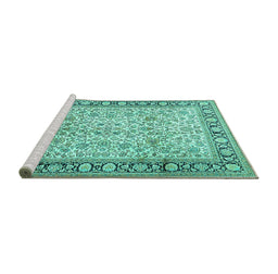 Sideview of Machine Washable Persian Turquoise Traditional Area Rugs, wshtr2734turq