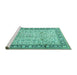 Sideview of Machine Washable Persian Turquoise Traditional Area Rugs, wshtr2734turq