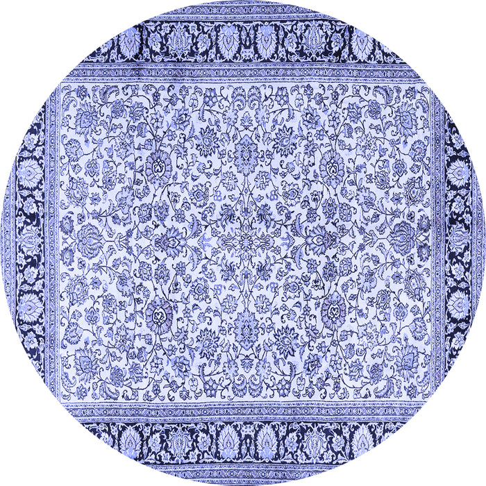 Round Machine Washable Persian Blue Traditional Rug, wshtr2734blu