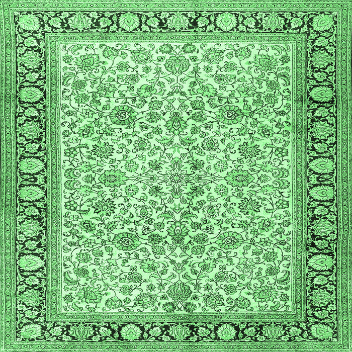 Square Machine Washable Persian Emerald Green Traditional Area Rugs, wshtr2734emgrn