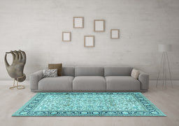 Machine Washable Persian Light Blue Traditional Rug in a Living Room, wshtr2734lblu