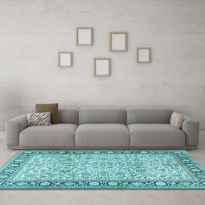 Machine Washable Persian Light Blue Traditional Rug in a Living Room, wshtr2734lblu