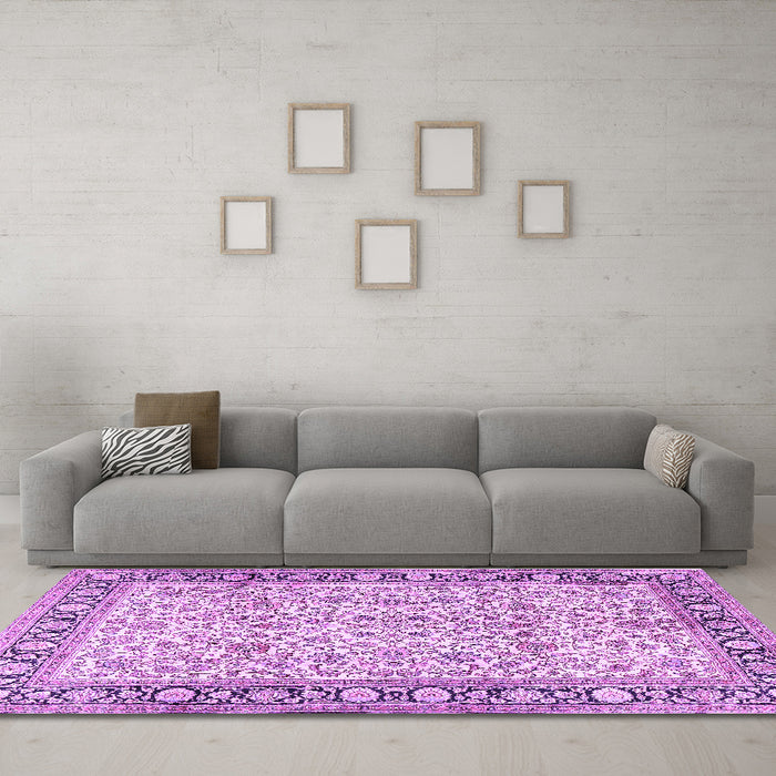 Machine Washable Persian Purple Traditional Area Rugs in a Living Room, wshtr2734pur