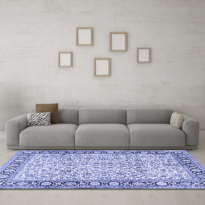 Machine Washable Persian Blue Traditional Rug in a Living Room, wshtr2734blu