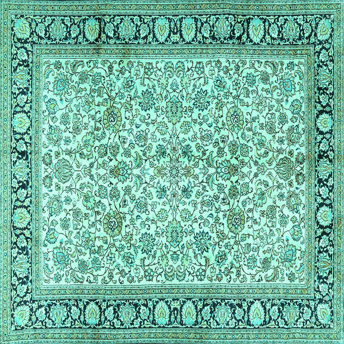 Square Machine Washable Persian Turquoise Traditional Area Rugs, wshtr2734turq