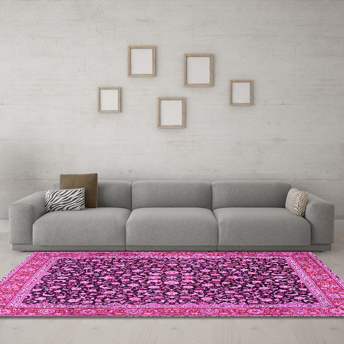 Machine Washable Persian Pink Traditional Rug in a Living Room, wshtr2735pnk