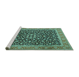 Sideview of Machine Washable Persian Turquoise Traditional Area Rugs, wshtr2735turq