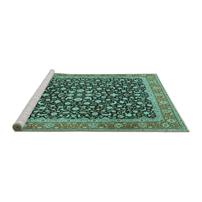Sideview of Machine Washable Persian Turquoise Traditional Area Rugs, wshtr2735turq