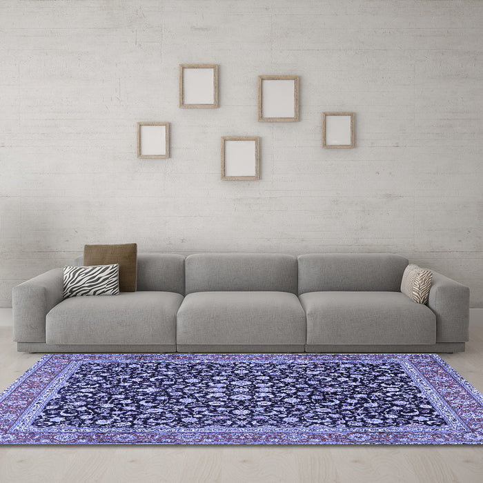 Machine Washable Persian Blue Traditional Rug in a Living Room, wshtr2735blu