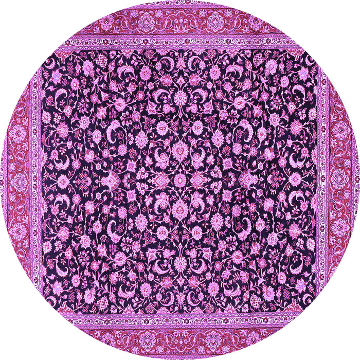 Round Machine Washable Persian Purple Traditional Area Rugs, wshtr2735pur