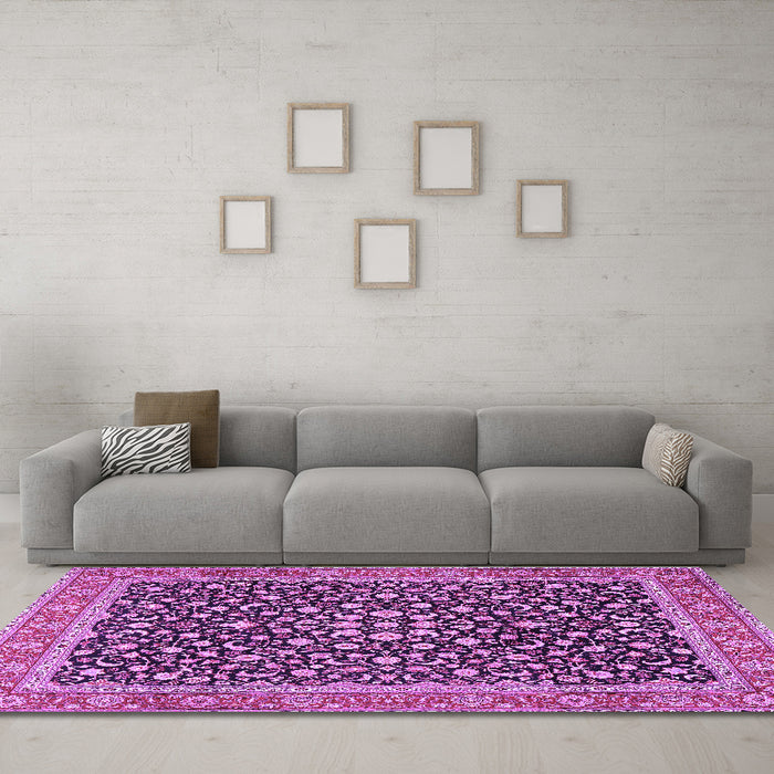 Machine Washable Persian Purple Traditional Area Rugs in a Living Room, wshtr2735pur
