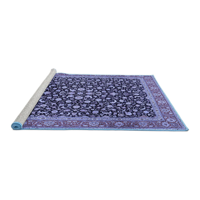 Sideview of Machine Washable Persian Blue Traditional Rug, wshtr2735blu