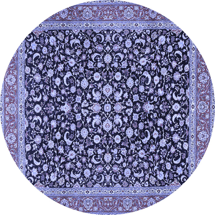 Round Machine Washable Persian Blue Traditional Rug, wshtr2735blu