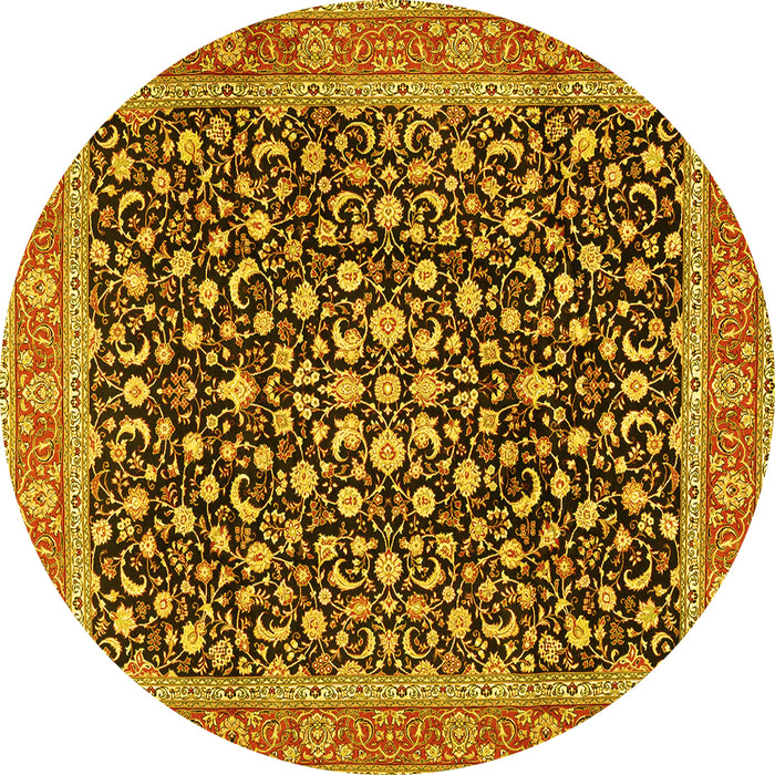 Round Persian Yellow Traditional Rug, tr2735yw
