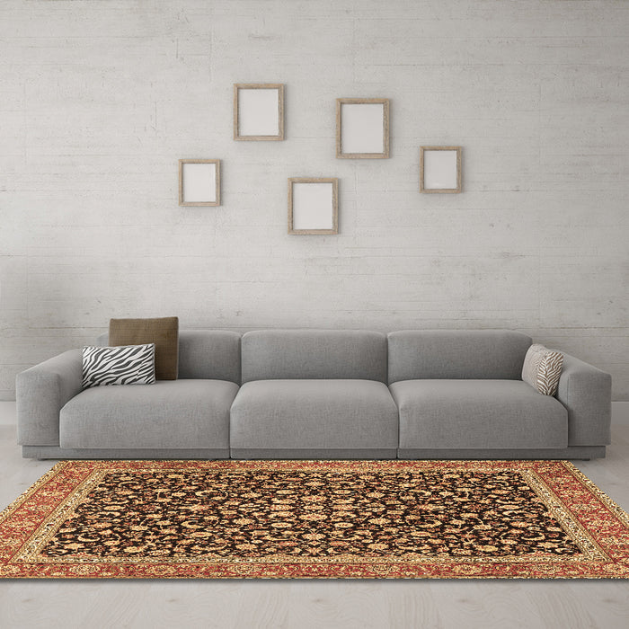 Machine Washable Persian Brown Traditional Rug in a Living Room,, wshtr2735brn
