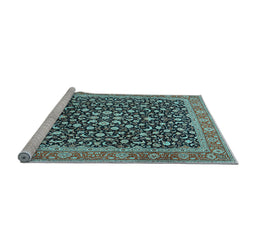 Sideview of Machine Washable Persian Light Blue Traditional Rug, wshtr2735lblu