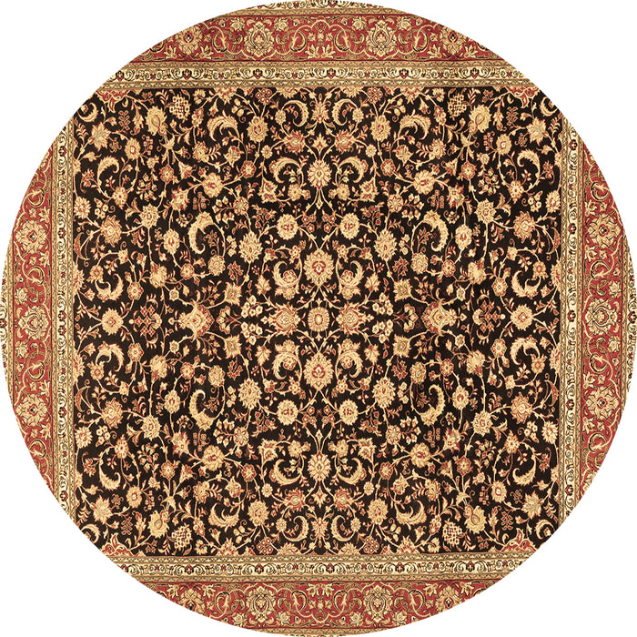 Round Machine Washable Persian Brown Traditional Rug, wshtr2735brn