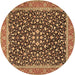 Round Machine Washable Persian Brown Traditional Rug, wshtr2735brn