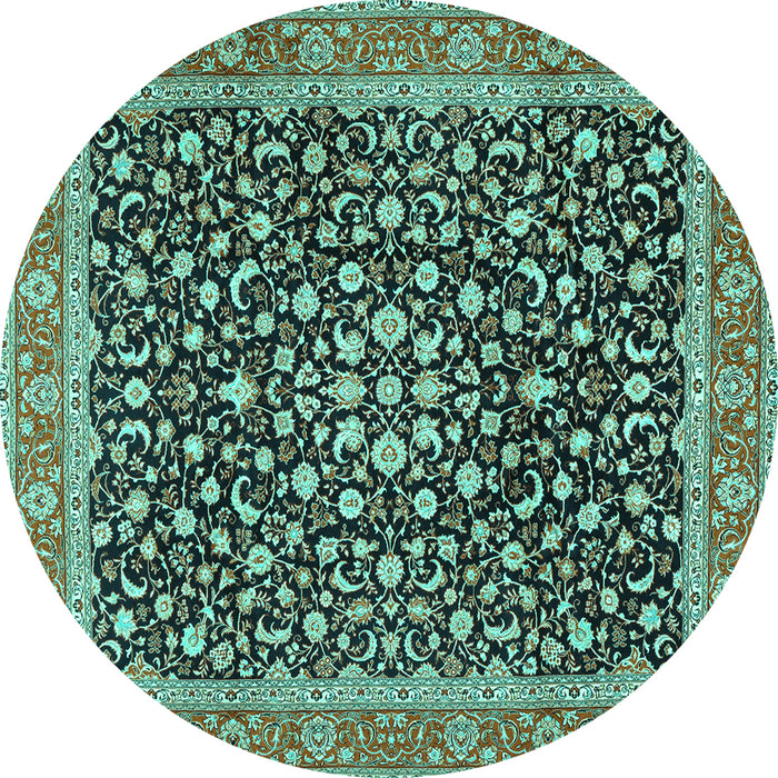 Round Machine Washable Persian Turquoise Traditional Area Rugs, wshtr2735turq