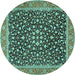 Round Machine Washable Persian Turquoise Traditional Area Rugs, wshtr2735turq