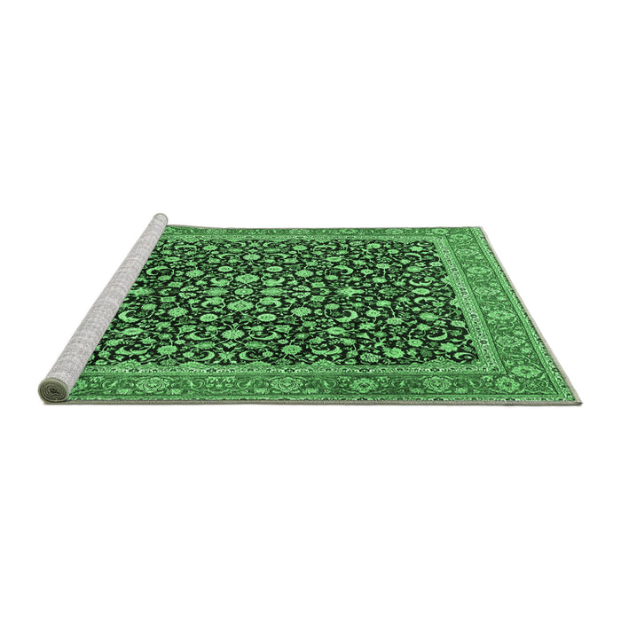 Sideview of Machine Washable Persian Emerald Green Traditional Area Rugs, wshtr2735emgrn