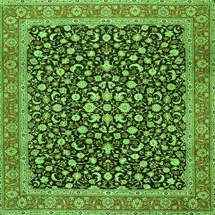 Round Machine Washable Persian Green Traditional Area Rugs, wshtr2735grn